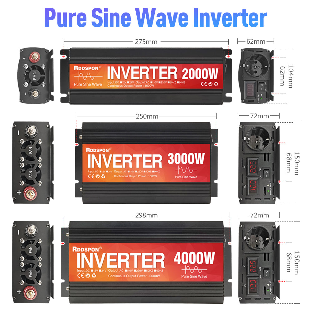 RDDSPON Pure Sine Wave Inverter 12v 24v To 220v 50Hz 60Hz Car Inverter 2000W 3000W 4000W Voltage Converter Power Solar Inverter