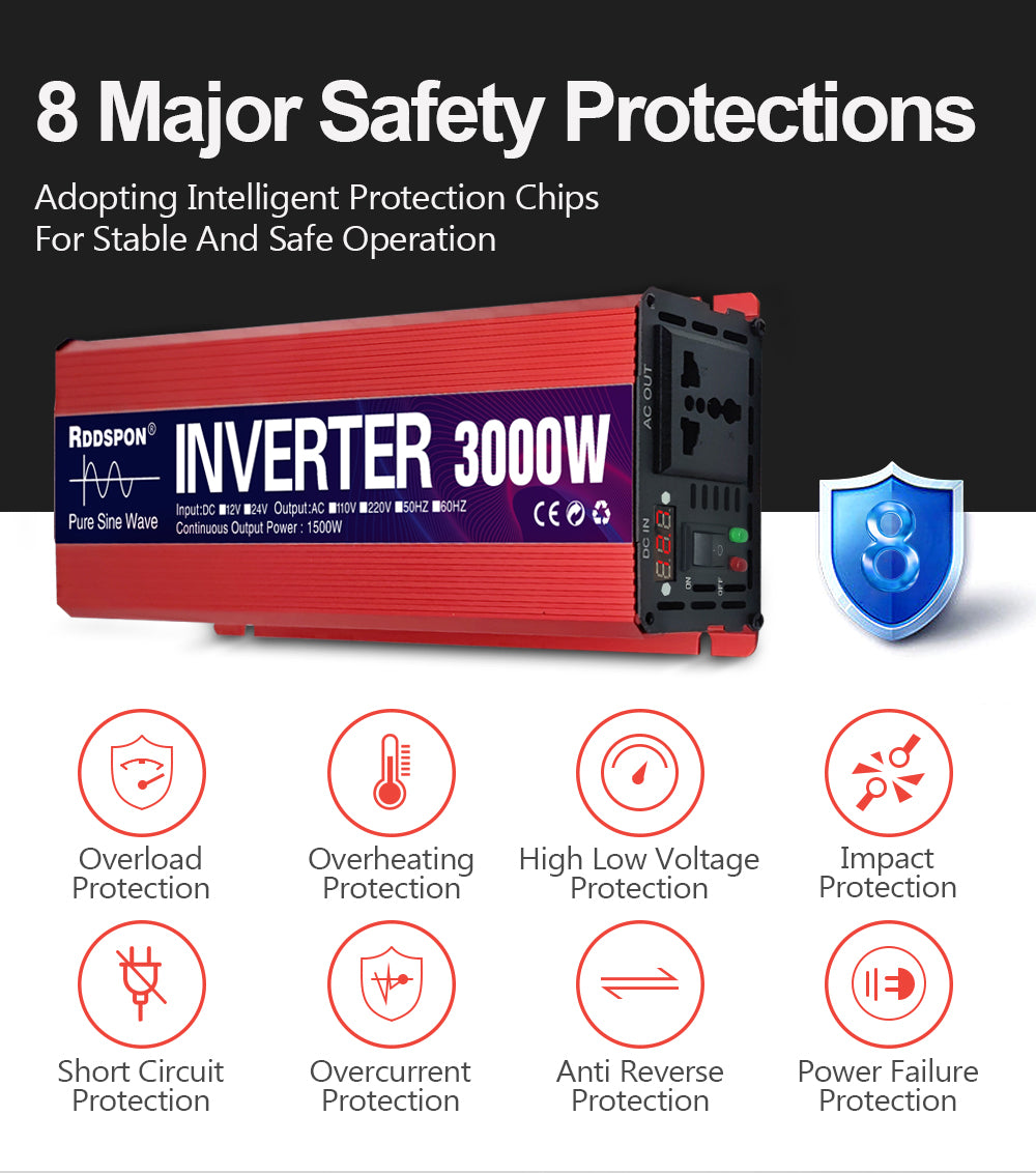 RDDSPON Car Inverter Pure Sine Wave Inverter 3000W 2200W 1600W 1000W