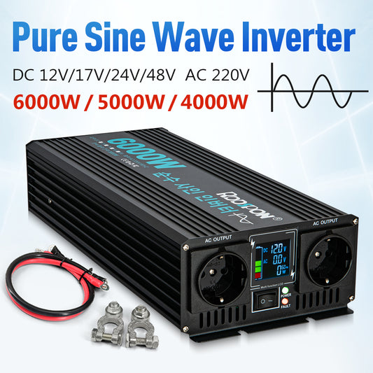 RDDSPON Pure Sine Wave Inverter 4000W 5000W 6000W Double Socket LCD Display DC 12V 24V To AC 220V Voltage Converter Power Supply
