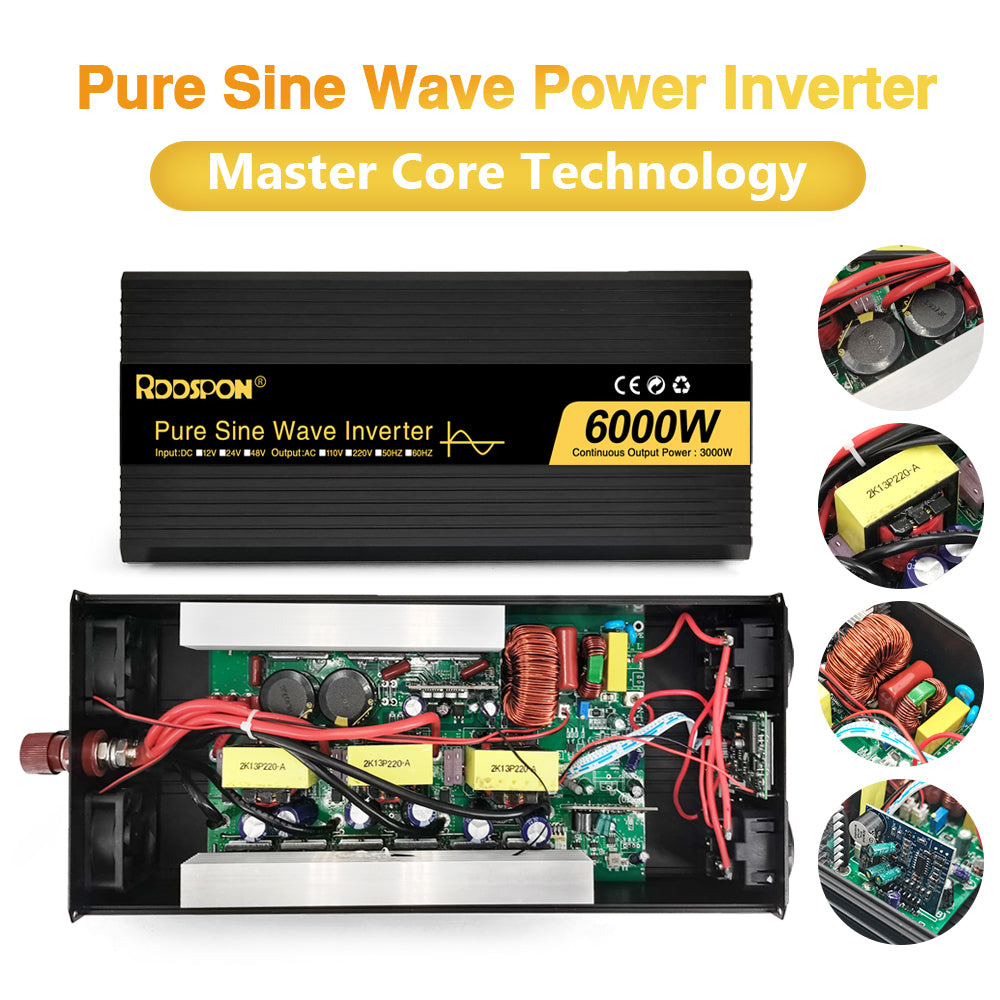 RDDSPON Pure Sine Wave Inverters 4000W 5000W 6000W Double EU SocketDC 12V 24V 48V to AC 110V 220V,50Hz,60Hz Voltage Converter