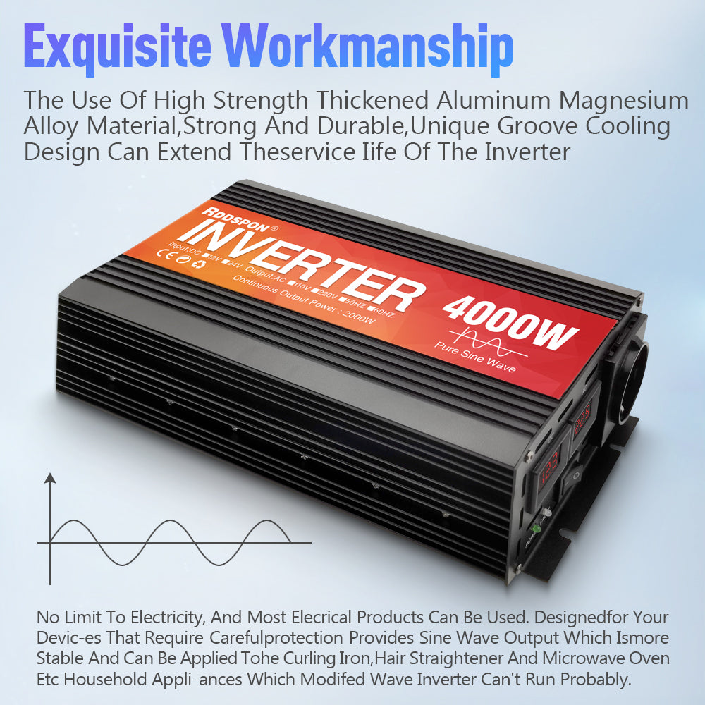 RDDSPON Pure Sine Wave Inverter 12v 24v To 220v 50Hz 60Hz Car Inverter 2000W 3000W 4000W Voltage Converter Power Solar Inverter