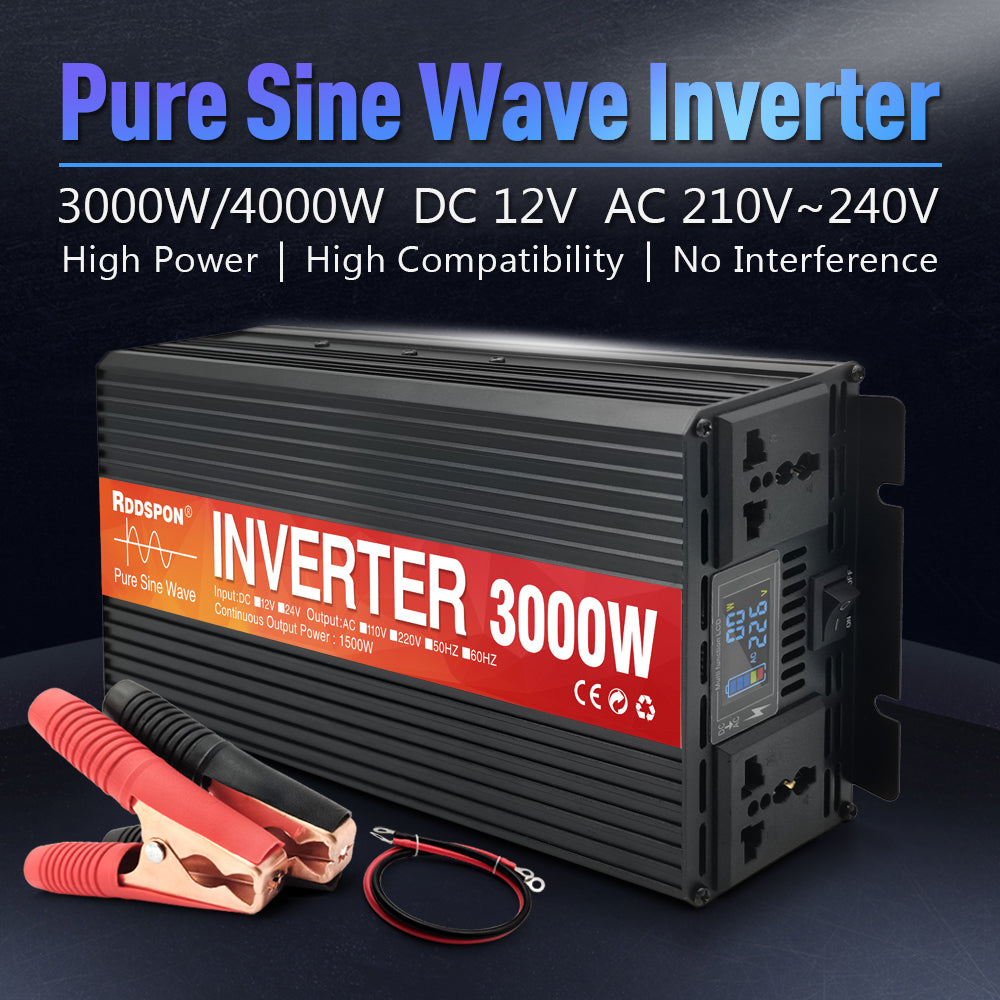RDDSPON 3000W Car Inverter Universal Plug LCD Display Screen Solar Inverter