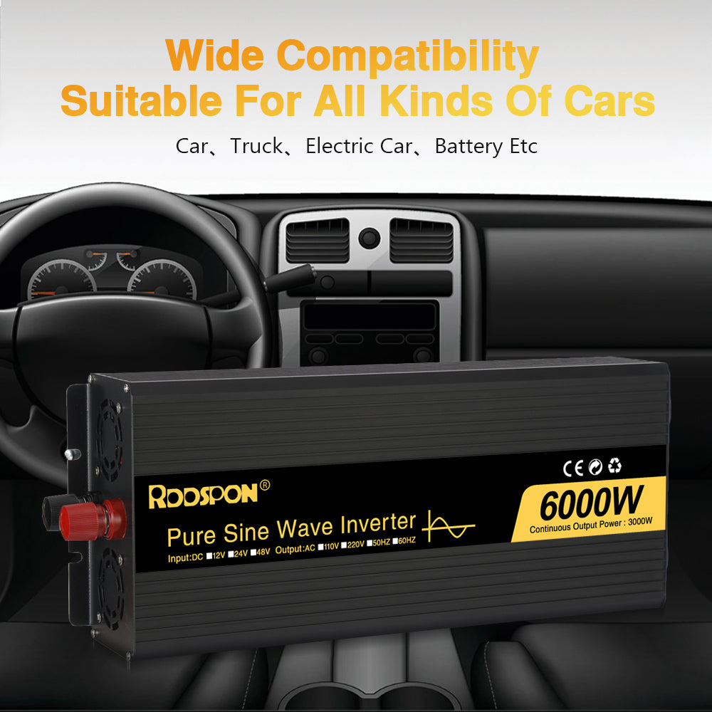 RDDSPON Pure Sine Wave Inverters 4000W 5000W 6000W Double EU SocketDC 12V 24V 48V to AC 110V 220V,50Hz,60Hz Voltage Converter
