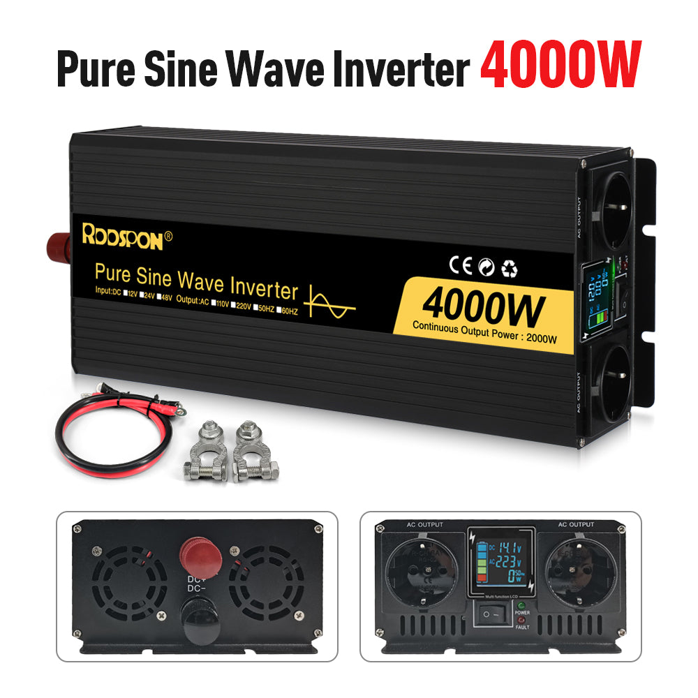 RDDSPON Pure Sine Wave Inverters 4000W 5000W 6000W Double EU SocketDC 12V 24V 48V to AC 110V 220V,50Hz,60Hz Voltage Converter