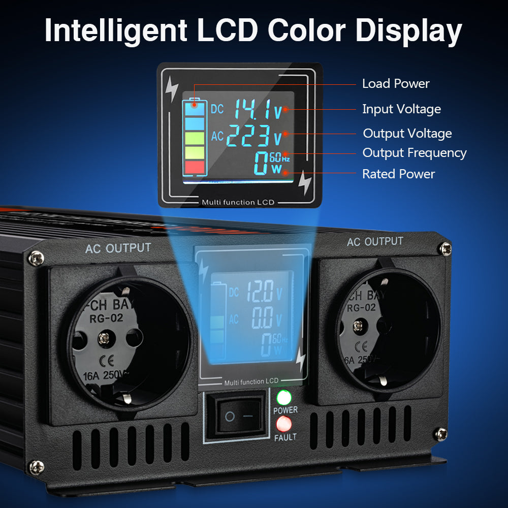 Moexsiac Pure Sine Wave Inverters 4000W 5000W 6000W Double EU Socket Car Inverter DC 12V 24V 48V To AC 220V Voltage Converters