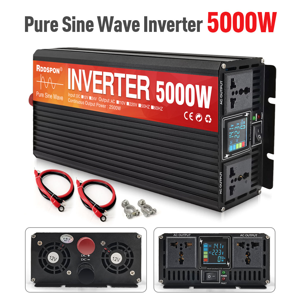 RDDSPON Pure Sine Wave Inverter 4000W 5000W 6000W Double Socket LCD Display DC 12V 24V To AC 220V Voltage Converter Power Supply