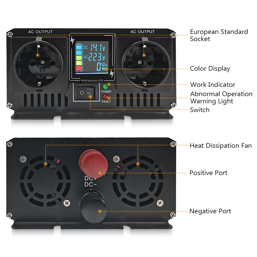 RDDSPON Pure Sine Wave Inverters 4000W 5000W 6000W Double EU SocketDC 12V 24V 48V to AC 110V 220V,50Hz,60Hz Voltage Converter