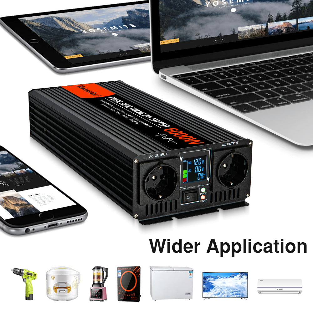 Moexsiac Pure Sine Wave Inverters 4000W 5000W 6000W Double EU Socket Car Inverter DC 12V 24V 48V To AC 220V Voltage Converters