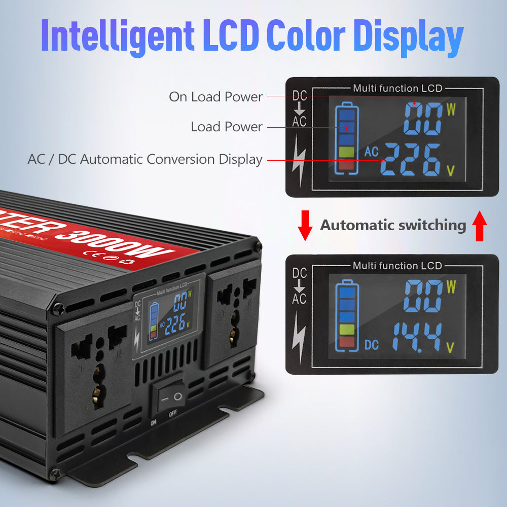 RDDSPON 3000W Car Inverter Universal Plug LCD Display Screen Solar Inverter