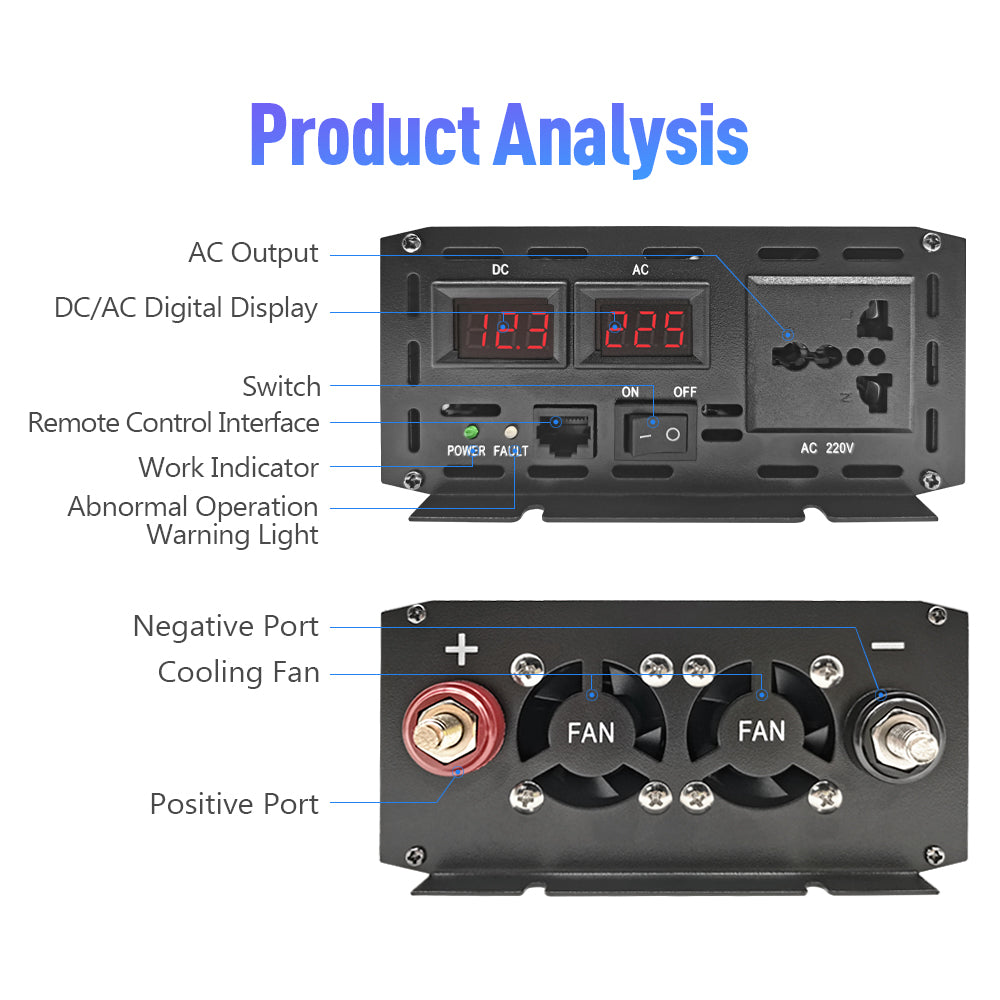 RDDSPON Car Inverter 2000W 3000W 4000W Converter Power Solar Inverter Universal plug