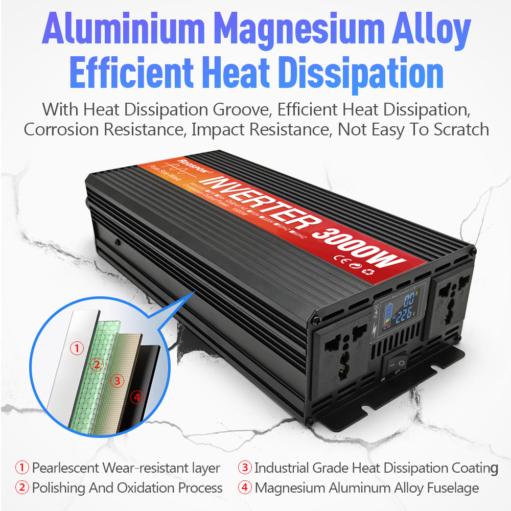 RDDSPON 3000W Car Inverter Universal Plug LCD Display Screen Solar Inverter