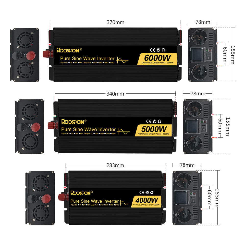RDDSPON Pure Sine Wave Inverters 4000W 5000W 6000W Double EU SocketDC 12V 24V 48V to AC 110V 220V,50Hz,60Hz Voltage Converter