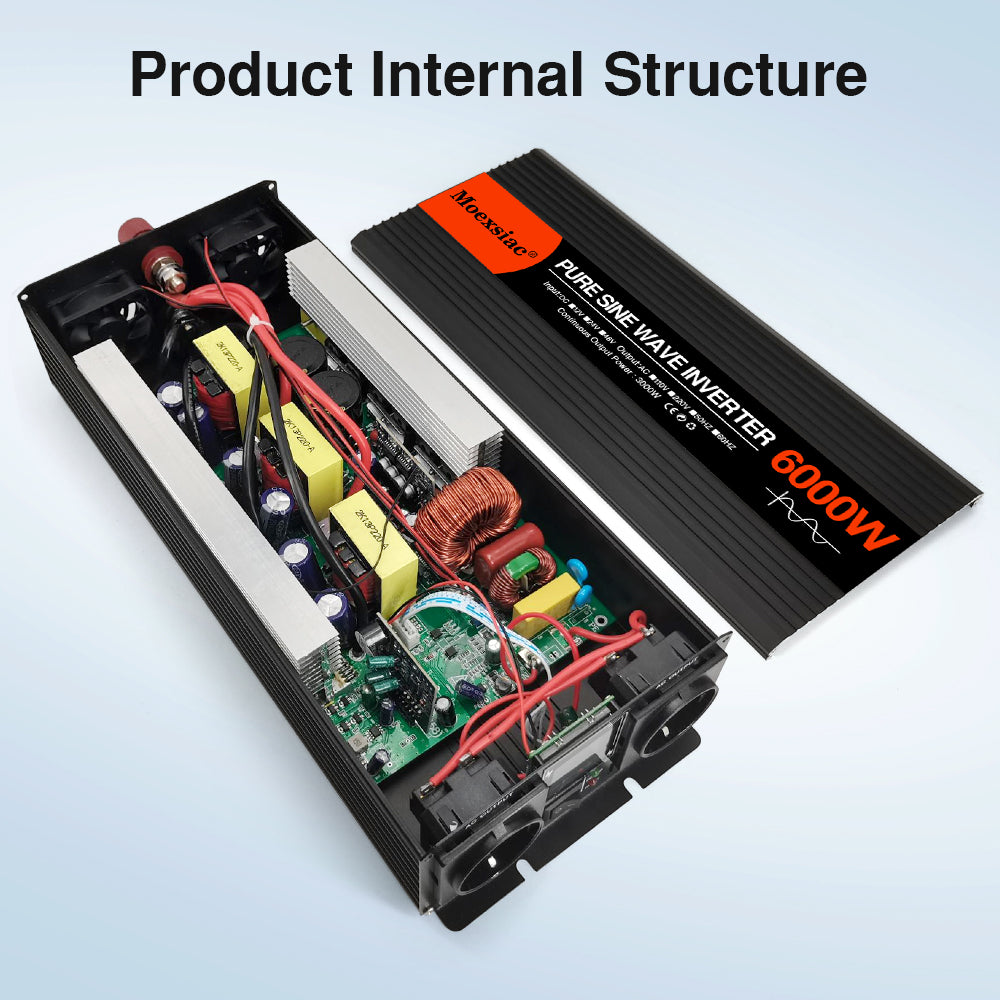 Moexsiac Pure Sine Wave Inverters 4000W 5000W 6000W Double EU Socket Car Inverter DC 12V 24V 48V To AC 220V Voltage Converters