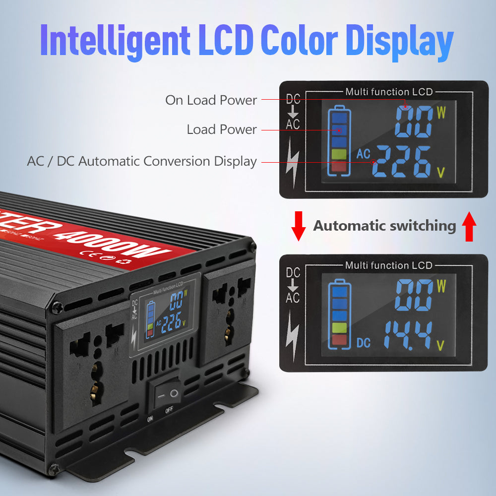 RDDSPON 4000W 3000W Car Inverter Universal Plug LCD Display Screen Solar Inverter
