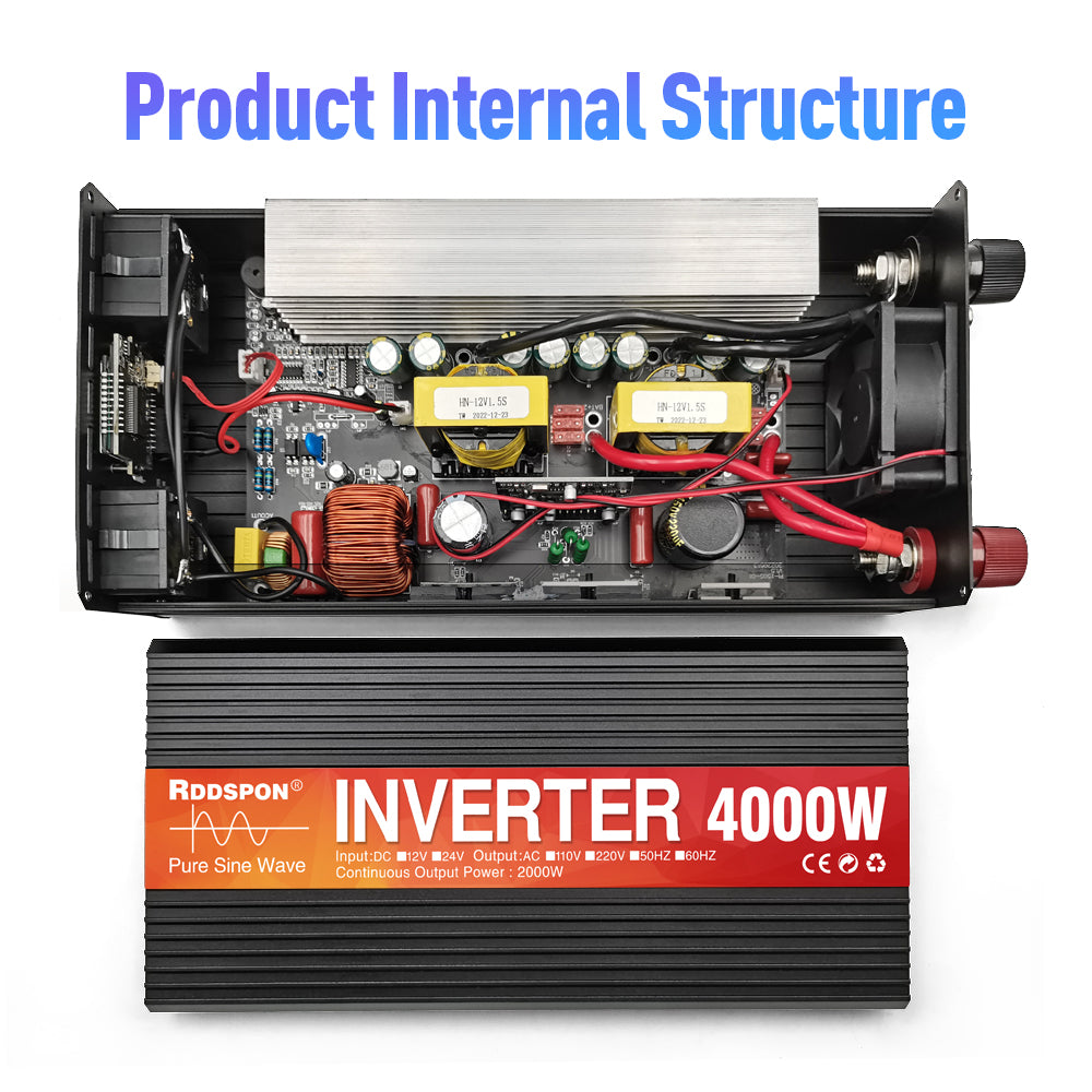 RDDSPON 4000W 3000W Car Inverter Universal Plug LCD Display Screen Solar Inverter
